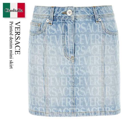 versace printed denim mini skirt|net a porter versace skirt.